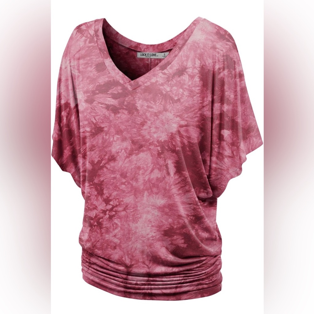 Women's Tie-Dye V-Neck Top Red and White